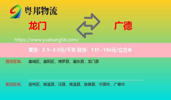 龍門縣到廣德市物流