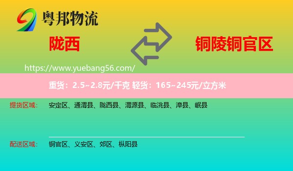 隴西縣到銅官區(qū)物流