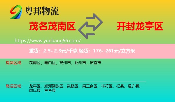 茂南區(qū)到龍亭區(qū)物流