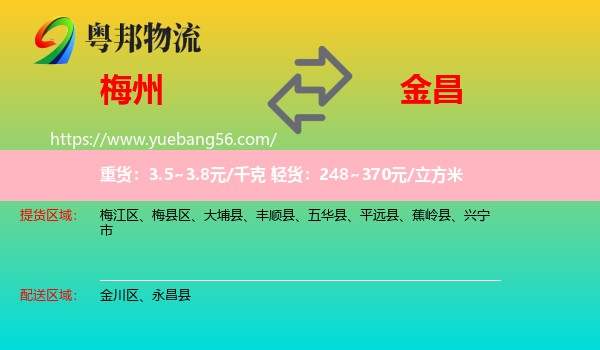 梅州到金昌物流