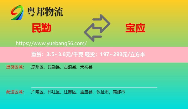 民勤縣到寶應(yīng)縣物流