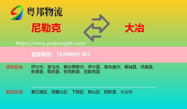 尼勒克縣到大冶市物流