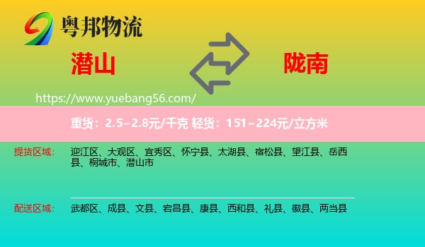 潛山市到隴南物流