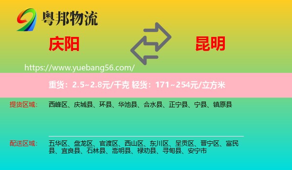 慶陽(yáng)到昆明物流