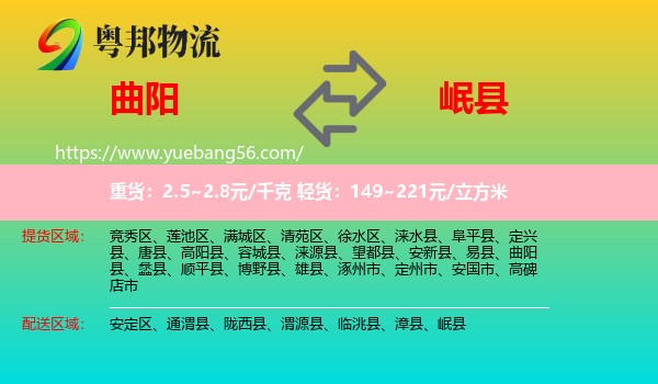 曲陽縣到岷縣物流