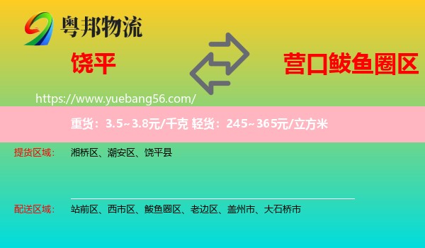 饒平縣到鲅魚圈區(qū)物流