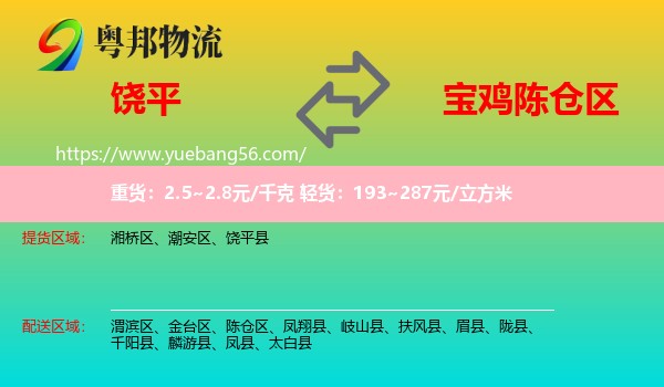 饒平縣到陳倉區(qū)物流