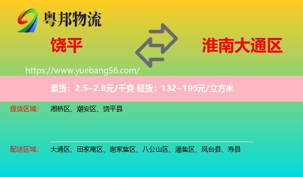 饒平縣到大通區(qū)物流