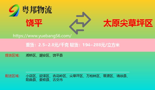 饒平縣到尖草坪區(qū)物流