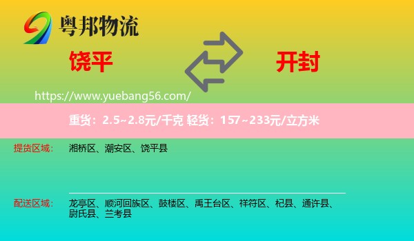 饒平縣到開封物流