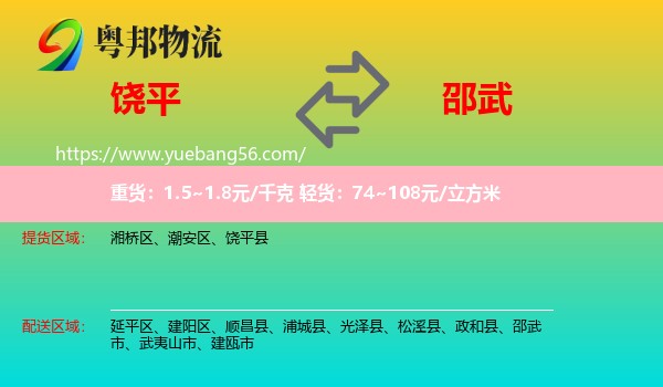 饒平縣到邵武市物流