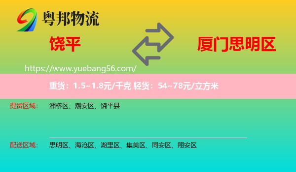 饒平縣到思明區(qū)物流