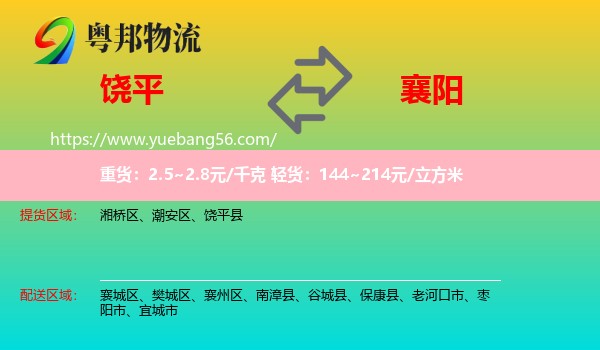 饒平縣到襄陽物流