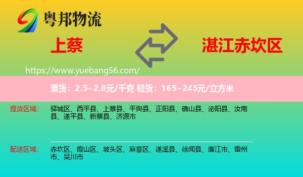 上蔡縣到赤坎區(qū)物流