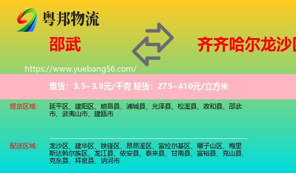 邵武市到龍沙區(qū)物流