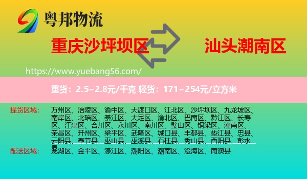 沙坪壩區(qū)到潮南區(qū)物流