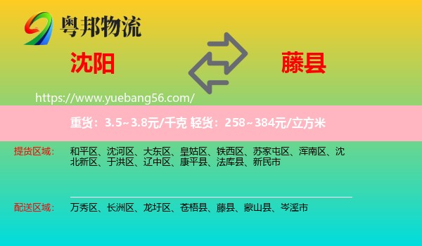 沈陽到藤縣物流