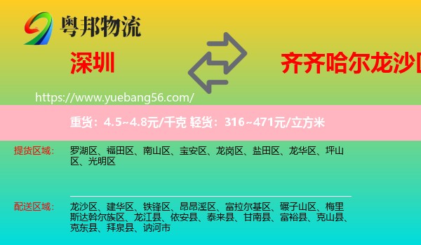 深圳到龍沙區(qū)物流