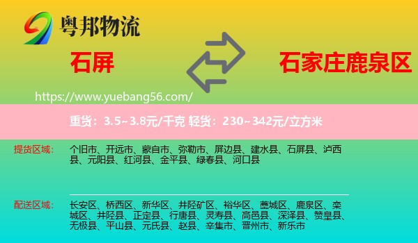 石屏縣到鹿泉區(qū)物流