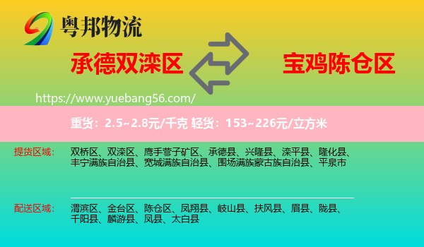 雙灤區(qū)到陳倉區(qū)物流