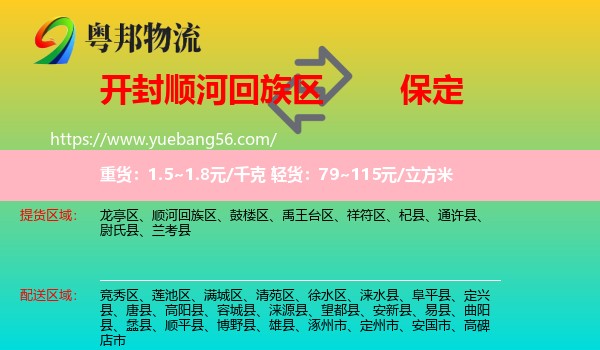 順河回族區(qū)到保定物流