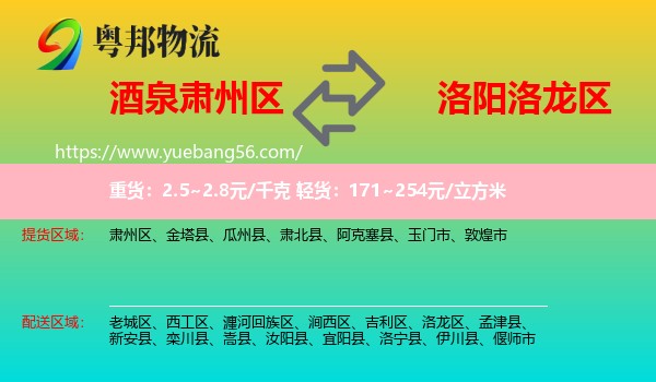 肅州區(qū)到洛龍區(qū)物流