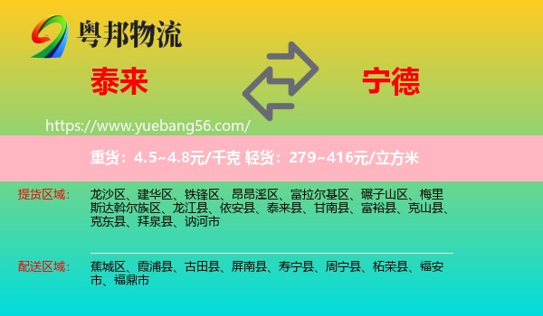 泰來縣到寧德物流