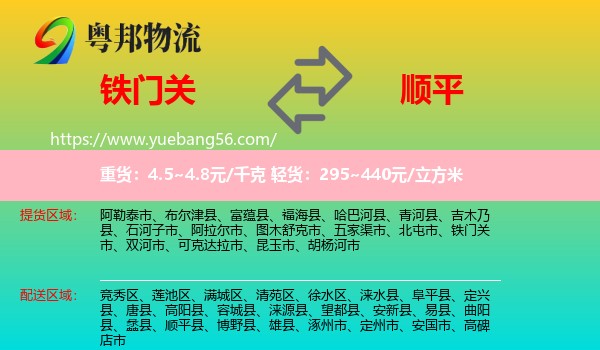 鐵門關(guān)市到順平縣物流