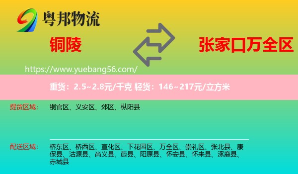 銅陵到萬全區(qū)物流