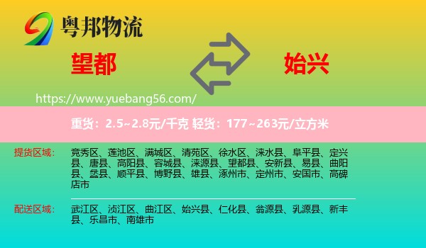 望都縣到始興縣物流