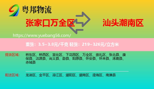 萬全區(qū)到潮南區(qū)物流