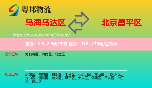 烏達(dá)區(qū)到昌平區(qū)物流