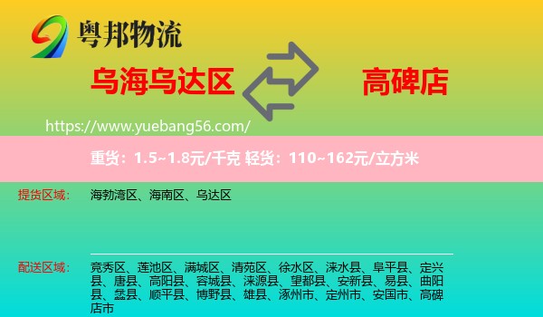 烏達(dá)區(qū)到高碑店市物流