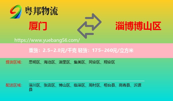 廈門到博山區(qū)物流