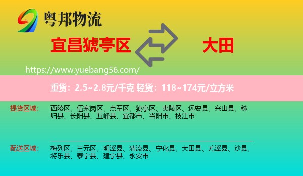 猇亭區(qū)到大田縣物流