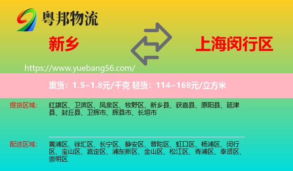 新鄉(xiāng)到閔行區(qū)物流
