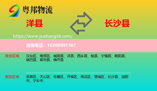 洋縣到長(zhǎng)沙縣物流