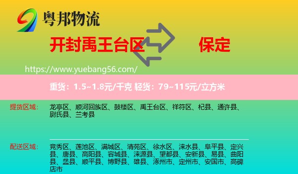 禹王臺(tái)區(qū)到保定物流